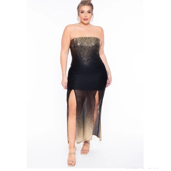 Elegant Black and Gold Strapless Dress - Picture 1 of 1